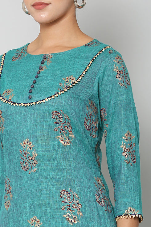 Women Kurta and Palazzo Set Rayon – Blue