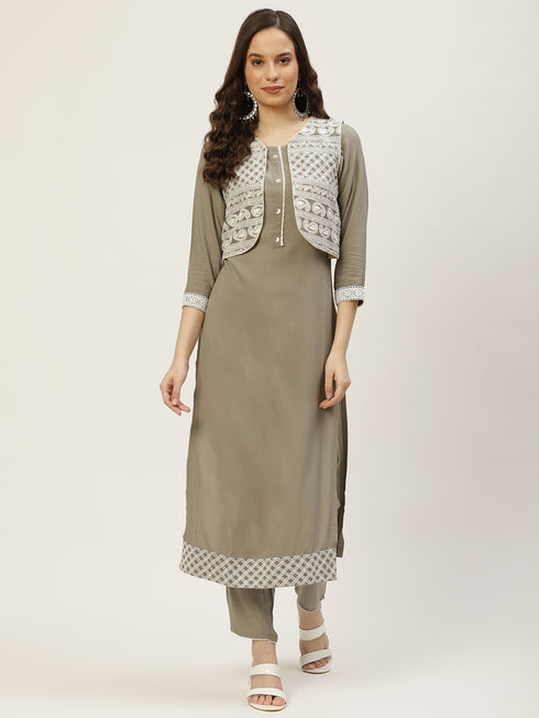 Embroidery Grey Kurta set with Koti