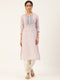 White Embroidered Cotton Checked Straight Kurta