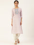 White Embroidered Cotton Checked Straight Kurta