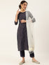 Navy Blue Cotton Blend Straight Kurta Suit Set