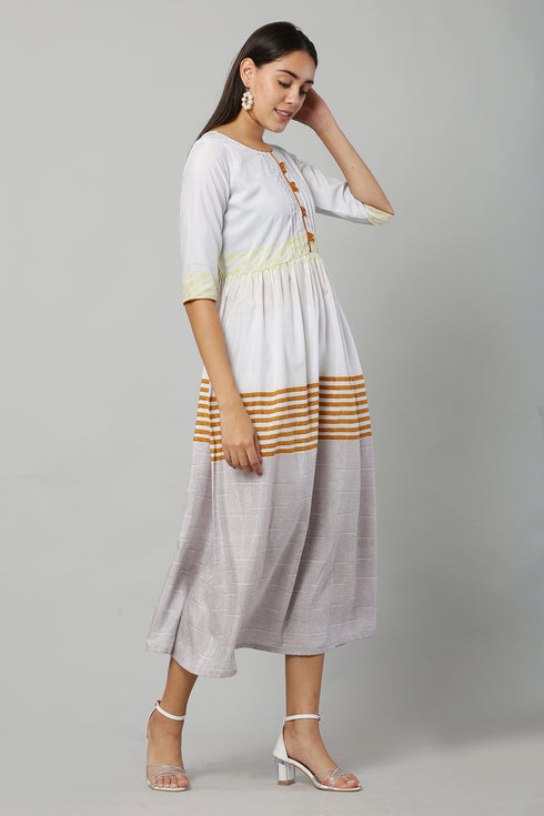 Women Printed Polyester Blend A-line Kurta (Grey)