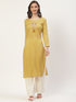 Women Embroidered Pure Cotton Straight Kurta (Yellow)