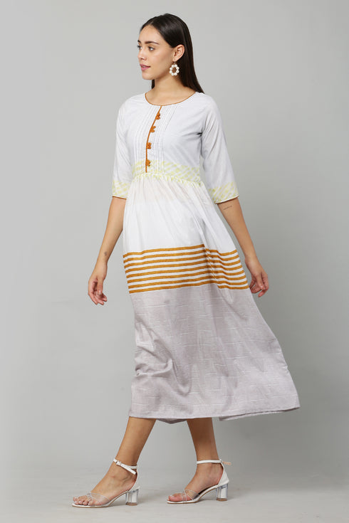 Women Printed Polyester Blend A-line Kurta (Grey)