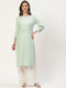 Women Embroidered Cotton Blend Straight Kurta (Light Green)
