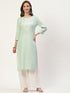 Women Embroidered Cotton Blend Straight Kurta (Light Green)