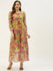 Yellow Self Design Chiffon Layered A-Line Flared Dress