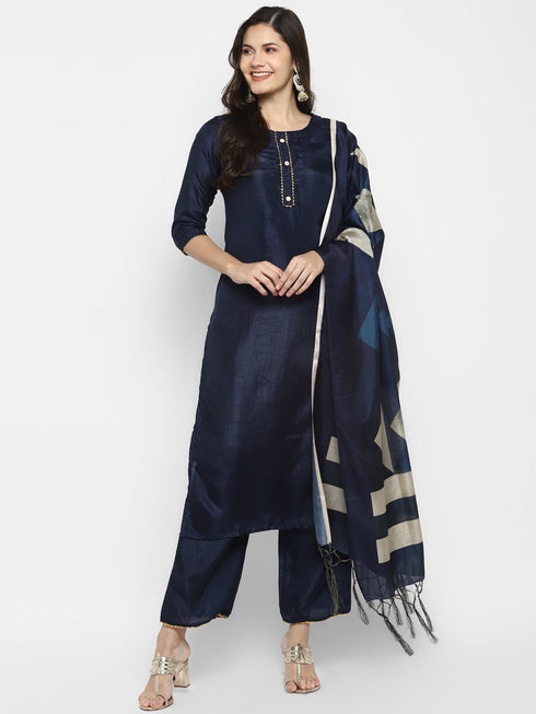 Women Blue Gotta Patti Kurta with Palazzos & With Dupatta
