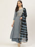 Light Denim Rayon Embroidered A-Line Flared Kurta Suit Set
