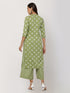 Green Rayon V-Neck Straight Printed Kurta Suit Set