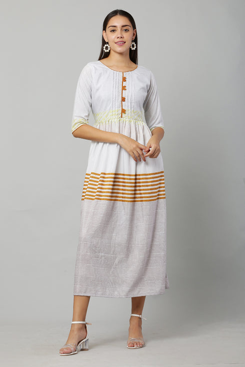 Women Printed Polyester Blend A-line Kurta (Grey)