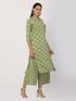 Green Rayon V-Neck Straight Printed Kurta Suit Set