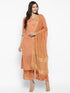 Peach Straight Chanderi Silk Kurta Suit Set