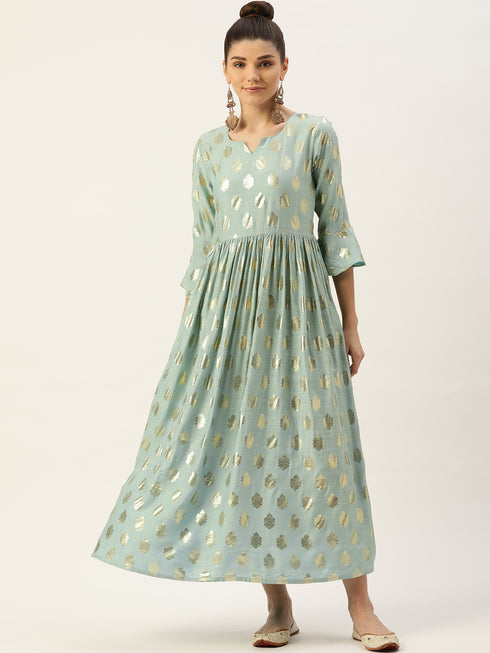 Women Rayon Satin Foil Printed Straight Kurta