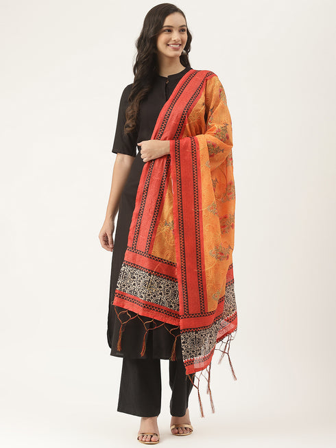 Muslin Printed Orange Women Dupatta