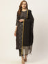 Black Crepe Silk Gold Printed Straight Kurta Suit Set