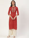 Women Embroidered Pure Cotton Straight Kurta (Red)