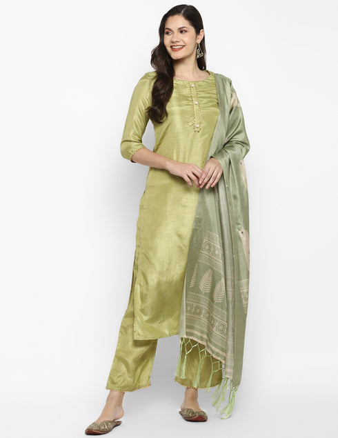 Women Sea Green Gotta Patti Kurta with Palazzos & With Dupatta