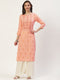 Women Embroidered Cotton Blend Straight Kurta (Orange)