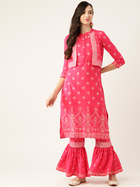 Women Rayon Printed Kurta Sharara Set