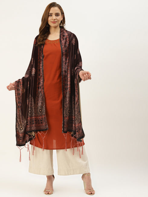 Polyester Velvet Multicolour Digital Printed Dupatta