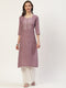 Women Embroidered Cotton Blend Straight Kurta (Purple)