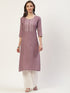 Women Embroidered Cotton Blend Straight Kurta (Purple)