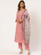 Peach-Coloured Cotton Embroidered Kurta Suit Set