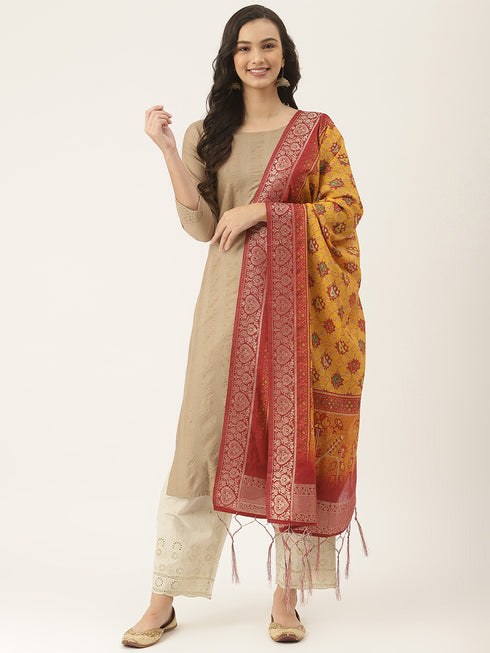 Jacquard Woven Mustard Women Dupatta