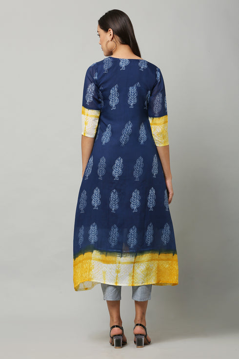 Blue Floral Pattern Kurta and Pant Set