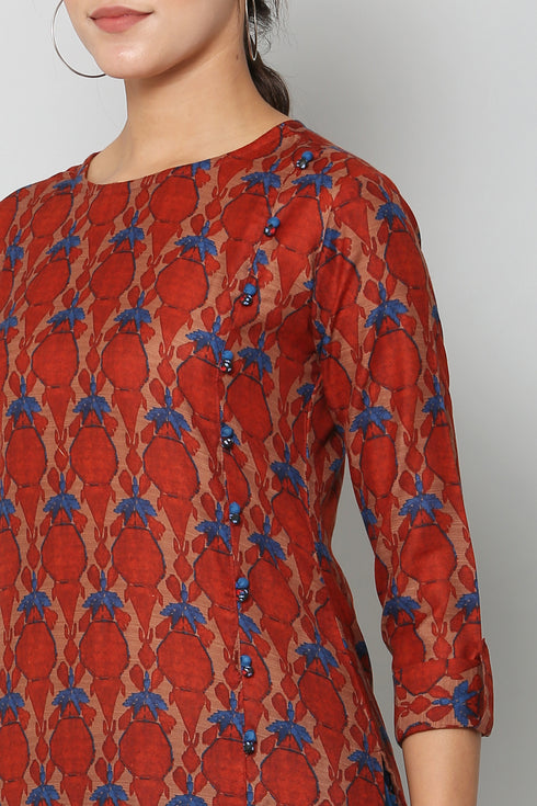 Women Kurta and Palazzo Set Muslin (Rust)