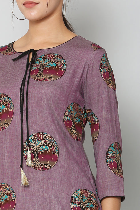 Women Kurta and Pant Set Rayon Purple