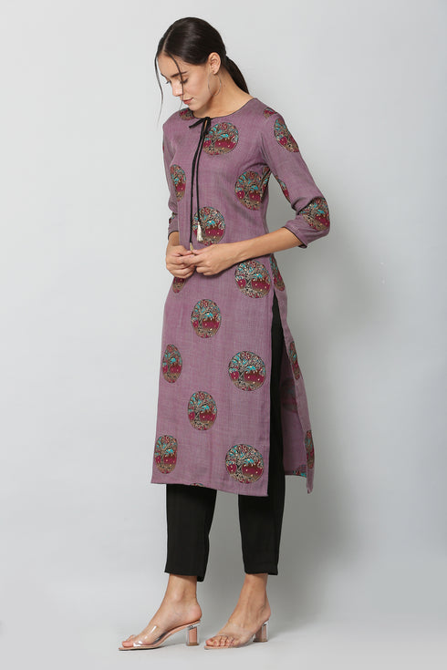 Women Kurta and Pant Set Rayon Purple