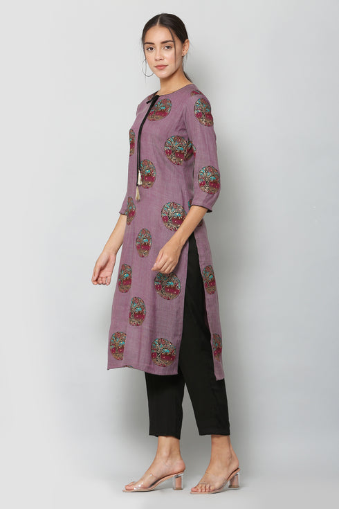 Women Kurta and Pant Set Rayon Purple