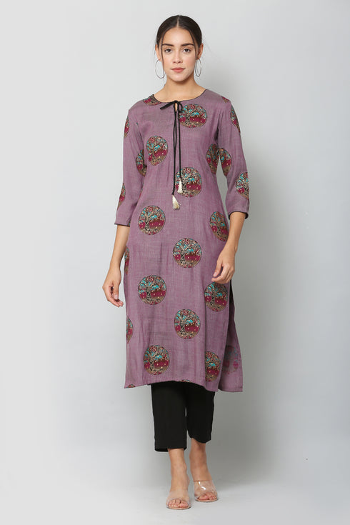 Women Kurta and Pant Set Rayon Purple
