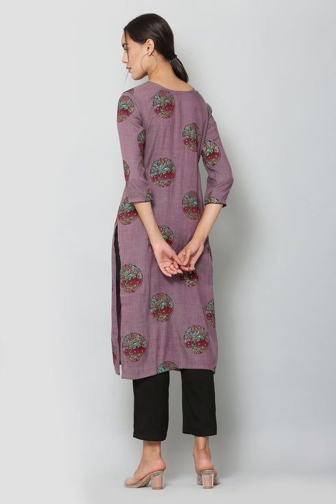 Women Kurta and Pant Set Rayon Purple