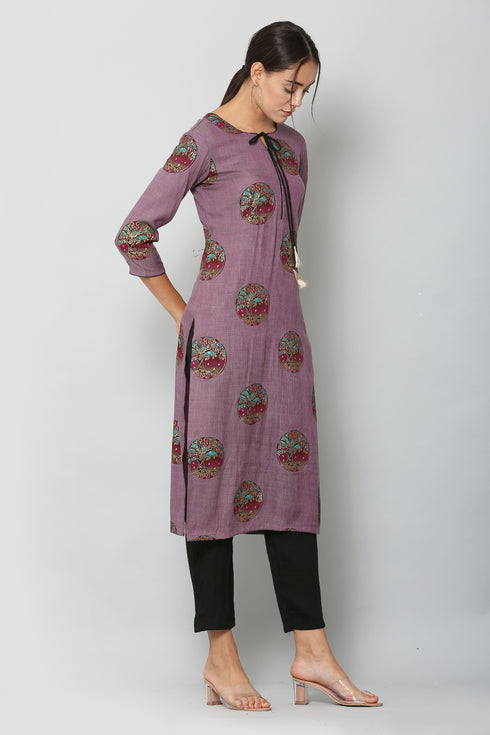 Women Kurta and Pant Set Rayon Purple