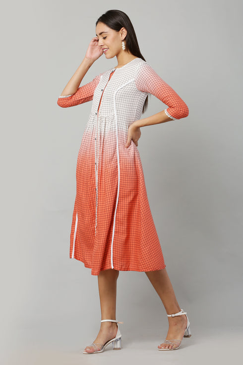 Women Checkered Linen Blend A-line Kurta