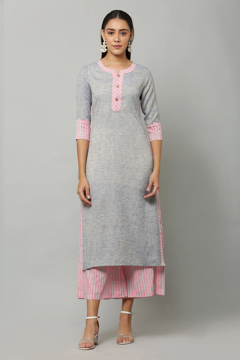 Solid Straight Blue Kurta and Palazzo set