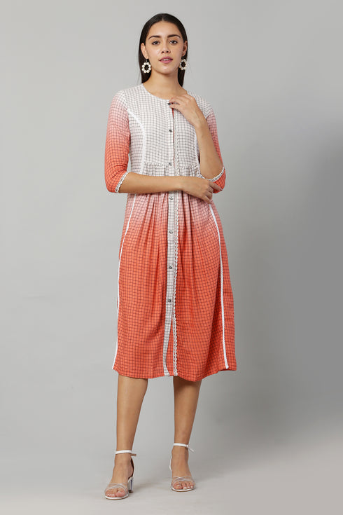 Women Checkered Linen Blend A-line Kurta