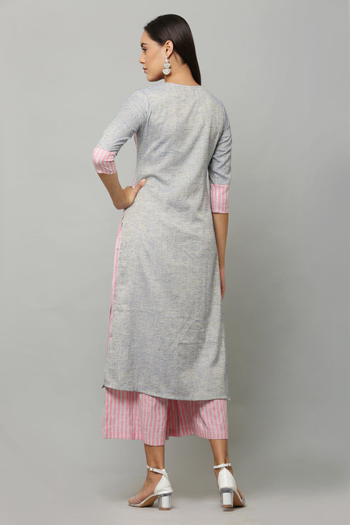 Solid Straight Blue Kurta and Palazzo set