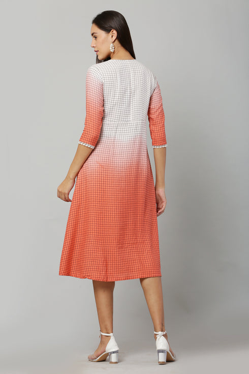 Women Checkered Linen Blend A-line Kurta