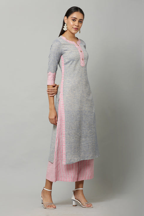 Solid Straight Blue Kurta and Palazzo set
