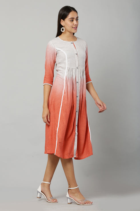 Women Checkered Linen Blend A-line Kurta
