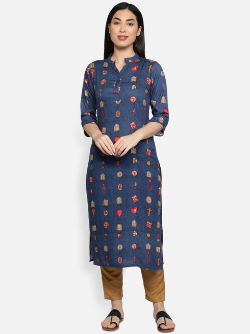 Blue Rayon Casual Kurta