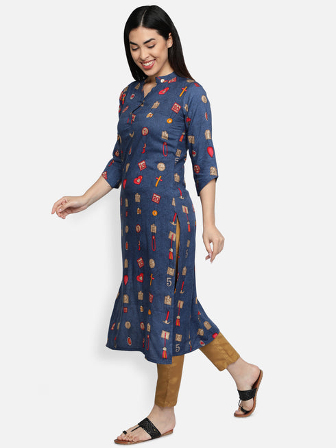 Blue Rayon Casual Kurta