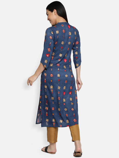 Blue Rayon Casual Kurta