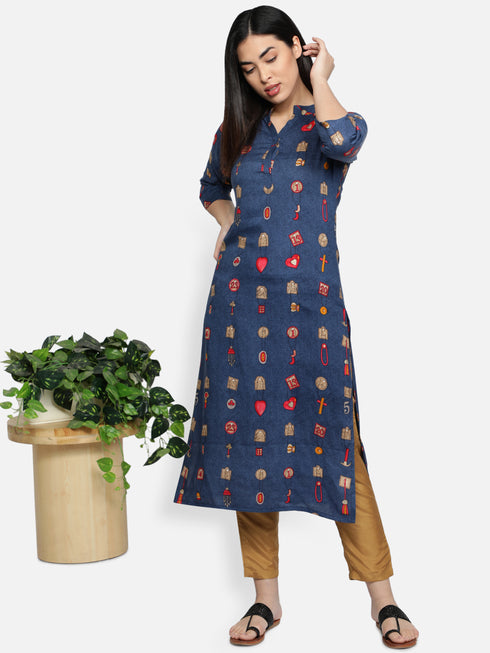 Blue Rayon Casual Kurta