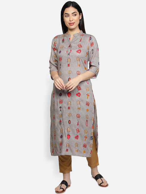 Grey Rayon Casual Kurta