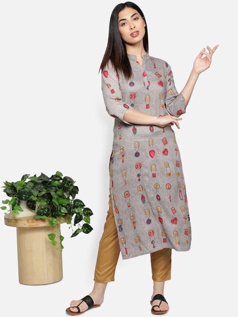 Grey Rayon Casual Kurta